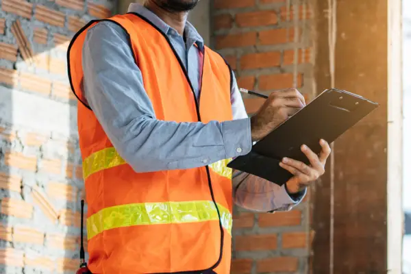 Man in hi-vis holding a clipboard